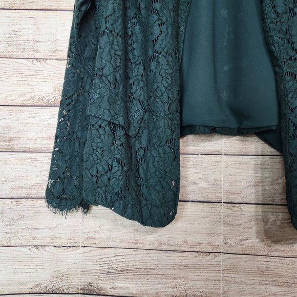 Torrid Blazer Women's Size 1 Dark Green Lace  Open Front Jacket Long Sleeve - Picture 3 of 15